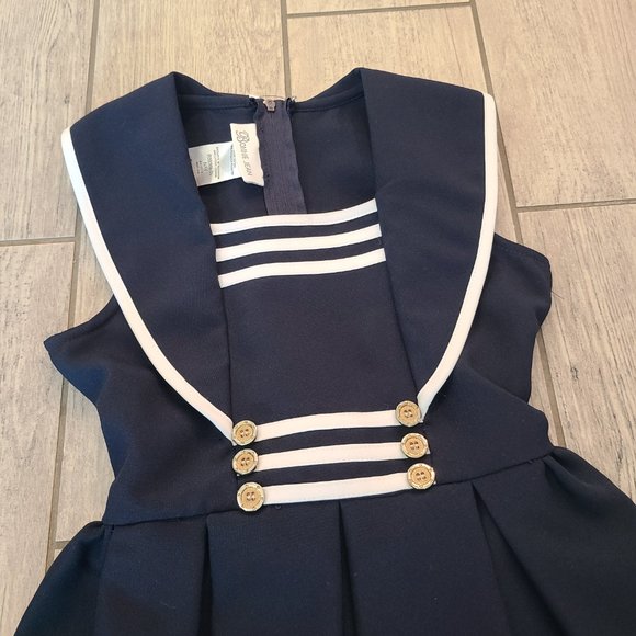 Bonnie Jean girls nautical navy blue and white sleeveless dress size 6X - Picture 3 of 11